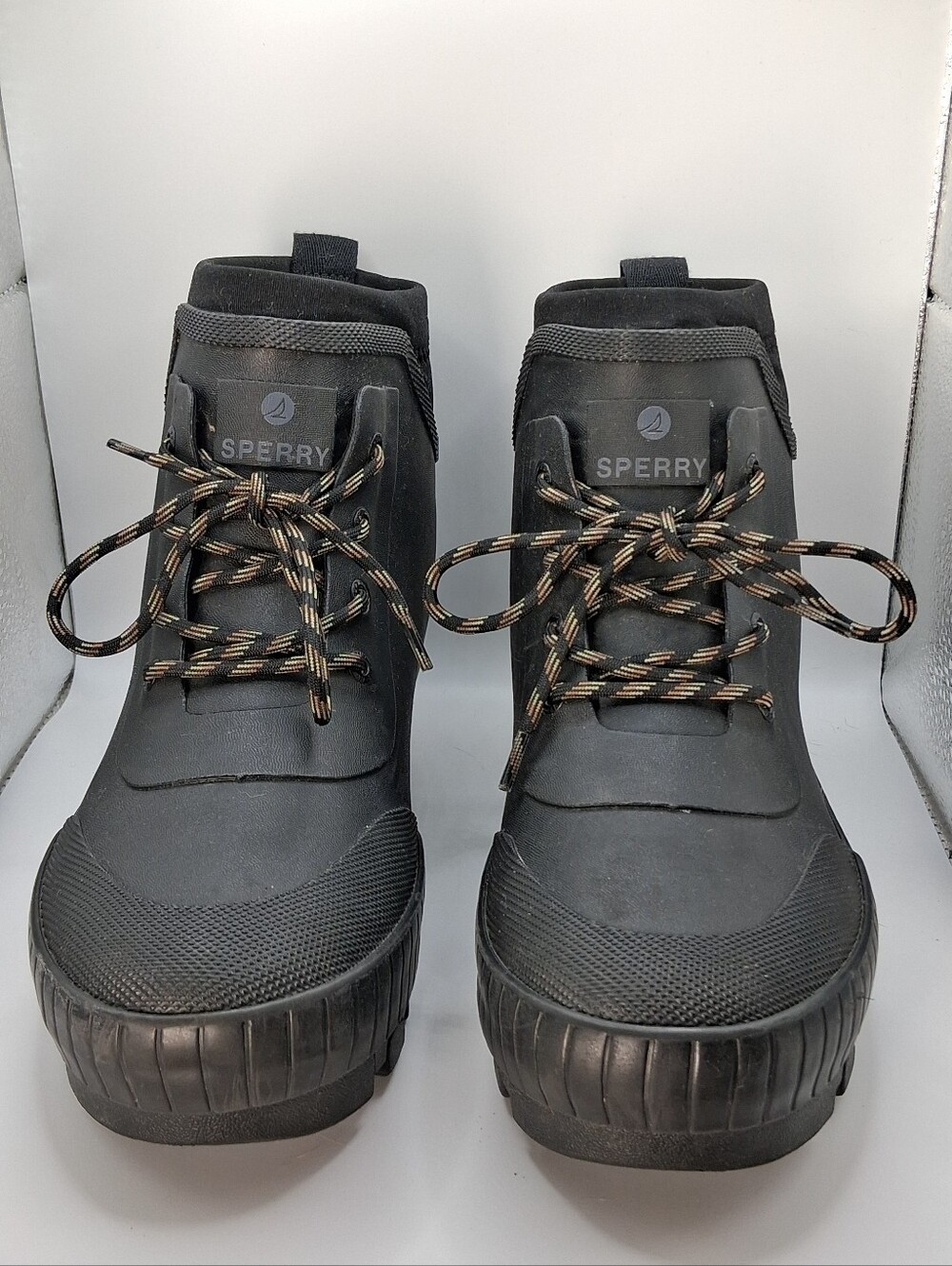 Sperry Women's Torrent Lace-Up Waterproof Rain Boots – Black, Size 7.5